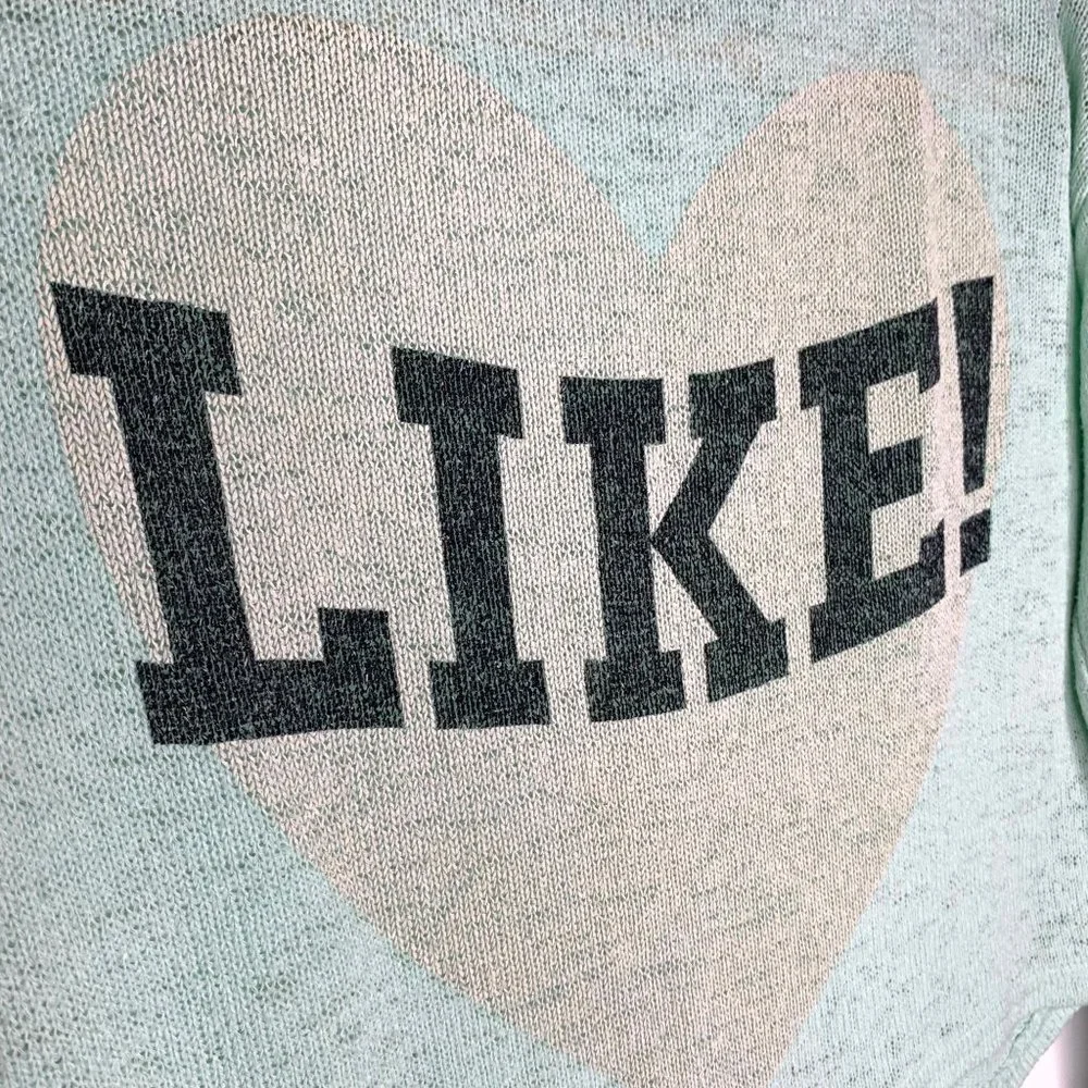 H&M Girls Teal Long SleeveMesh Shirt with Pink Heart Word Like Sz‎ 8-10 Yrs
